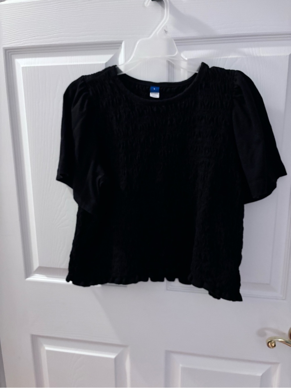 Women's Black Short Sleeve Smocked Top